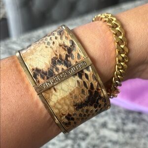 Vince Camuto Gold-Tone Snakeskin Cuff Bracelet in Tan & Brown